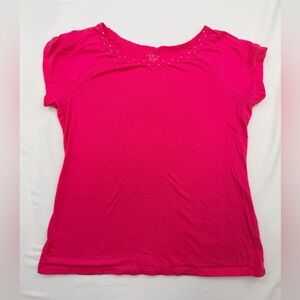 Bay Studio Hot Pink Short Sleeve Scoop Neck Top with Stud Accents